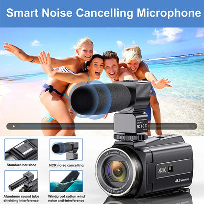 4K Video Camera Camcorder With Microphone 48MP Vlogging  16X Zoom 3.0" Touch Screen IR Night Vision Wi-Fi Vlog Cameras Web