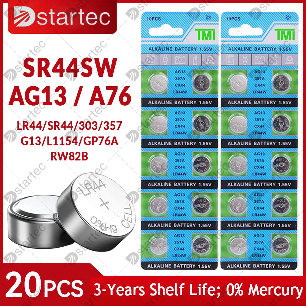 10PCS-50PCS 1.55V AG13 LR44 L1154 RW82 SR1154 SP76 pila SR44 Button Batteries A76 LR1154 GP7 Cell Coin Watch Toys Remote Battery