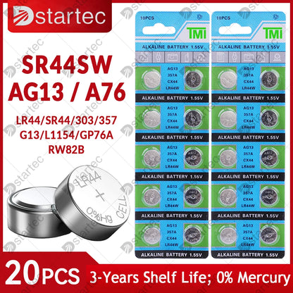 10PCS-50PCS 1.55V AG13 LR44 L1154 RW82 SR1154 SP76 pila SR44 Button Batteries A76 LR1154 GP7 Cell Coin Watch Toys Remote Battery