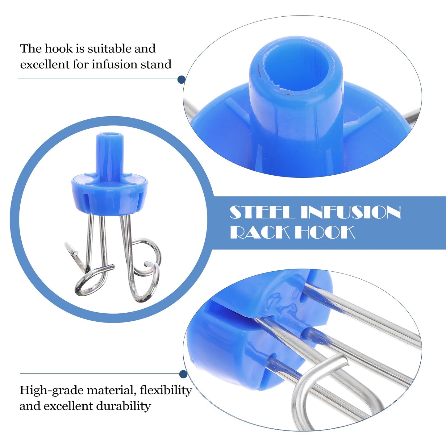 3 Pcs Medical IV Pole Hook Stand Floor Stainless Steel Infusion Hanging for Rack