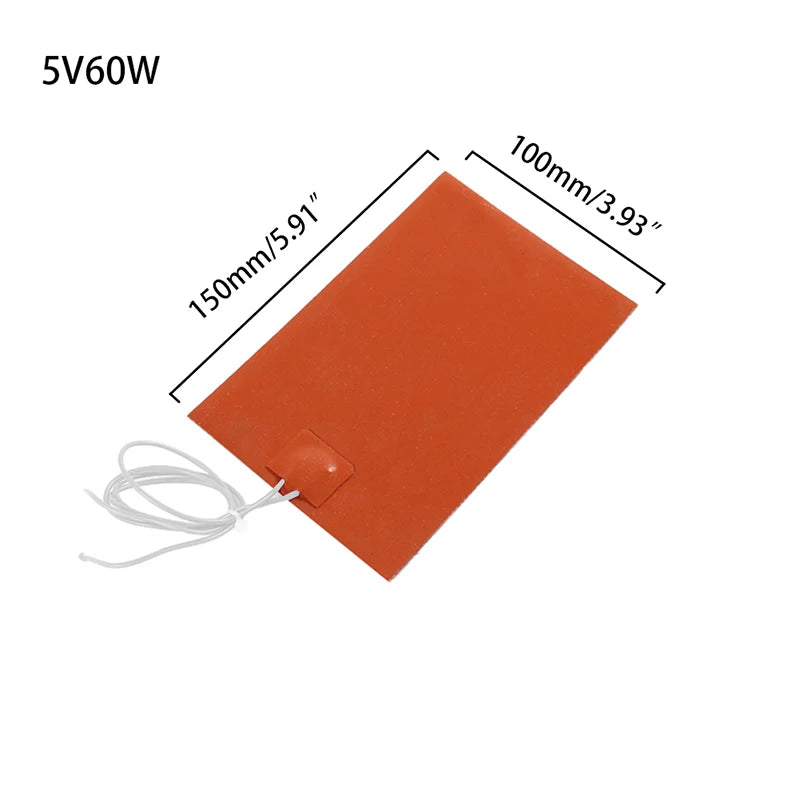 5V/12V/24V/220V 0.4W Silicone Heating Pad Rubber Heat Mat Waterproof Heated Bed Plate Flexible 3D Printer Pad Household Tool