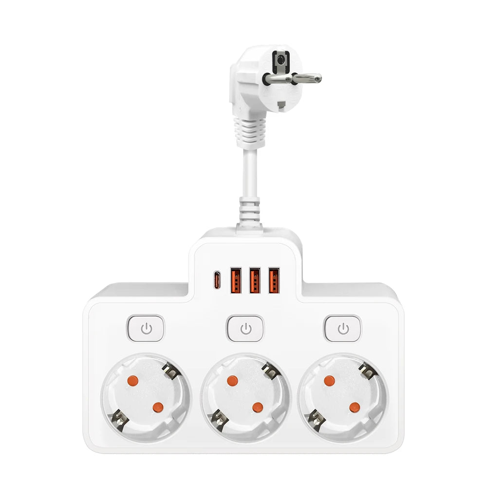 EU AC Plug Power Strip Wall Mounted Independent Switch Multitap Network Filter With USB C Charging Network Filter Adapt