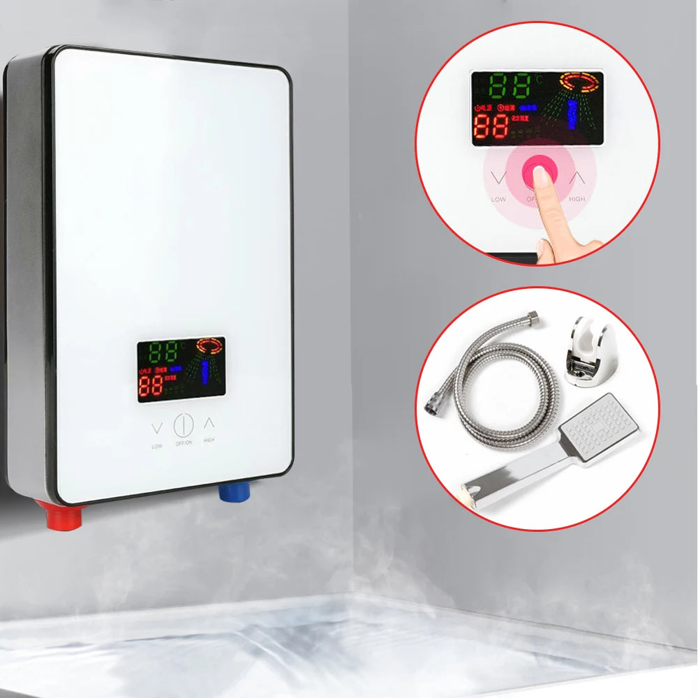 Sweetmile 110V 4500W Electric Water Heater High Precise Thermostat LED Touch Screen with Shower Head Outlet Pipe 30-55℃