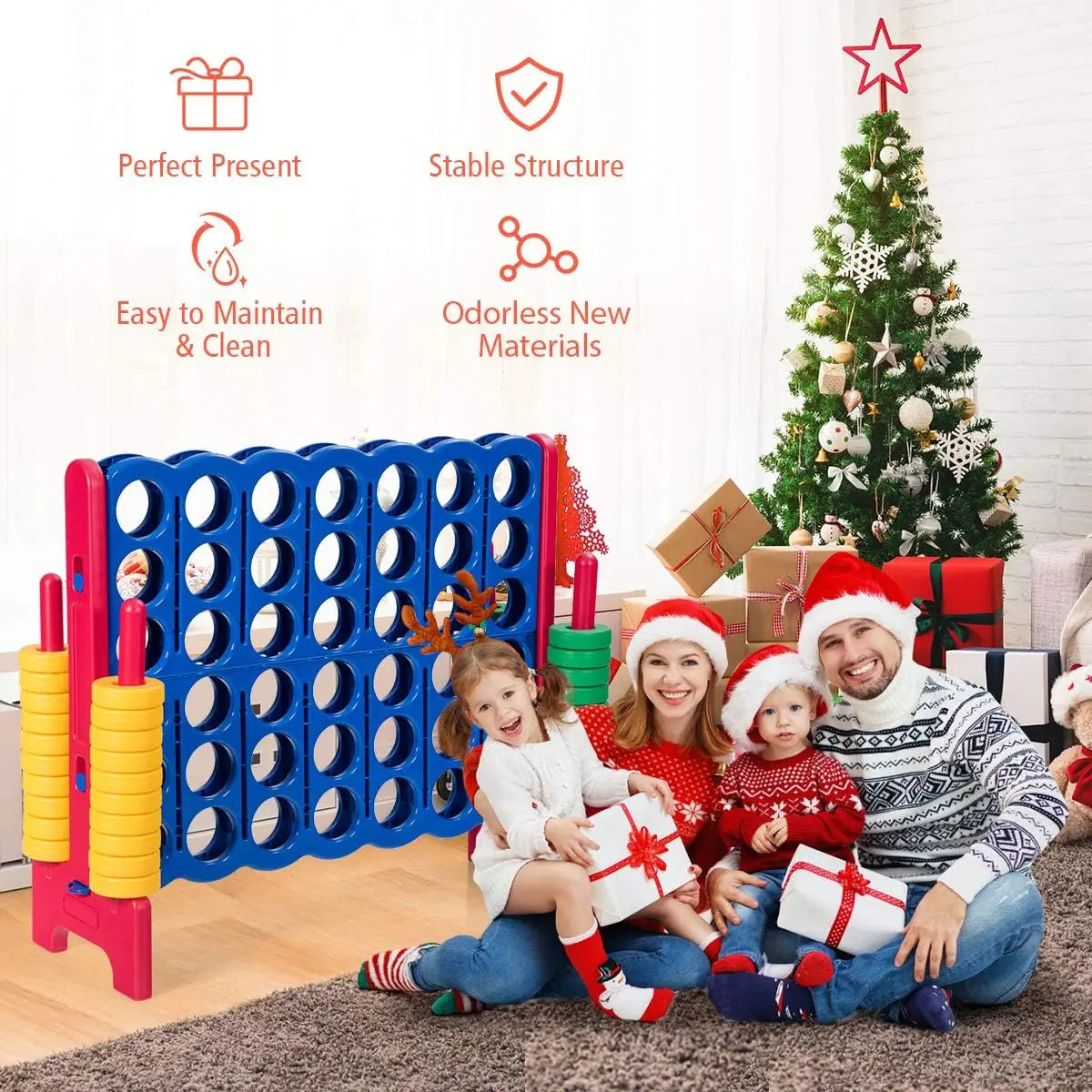 Giant 4-in-A-Row, Jumbo 4-to-Score Giant Games for Kids & Adults, Indoor Outdoor Party Family Connect Plastic Game, 4 Feet Wide