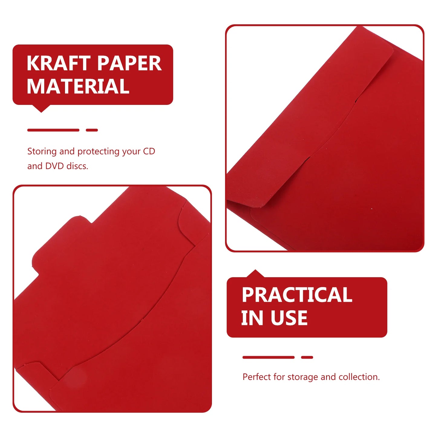 20 Pcs Envelope CD Bag DVD Kraft Paper Packaging Wedding Photography Advertising Information (red) Sheets Sleeves Envelopes