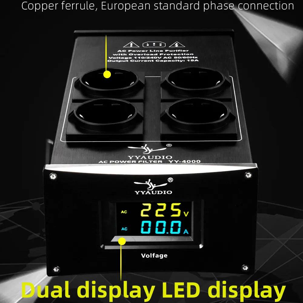 YYAUDIO HiFi Audio Noise AC Power Filter Power Conditioner Power Purifier Surge Protection with EU Outlets Power Strip
