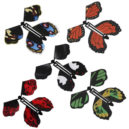 5PCS Magic Flying Butterfly Wind Up Butterfly Fairy Flying Toys Winding Rubber Band Bookmark Party Funny Gift Magic Tricks Tools