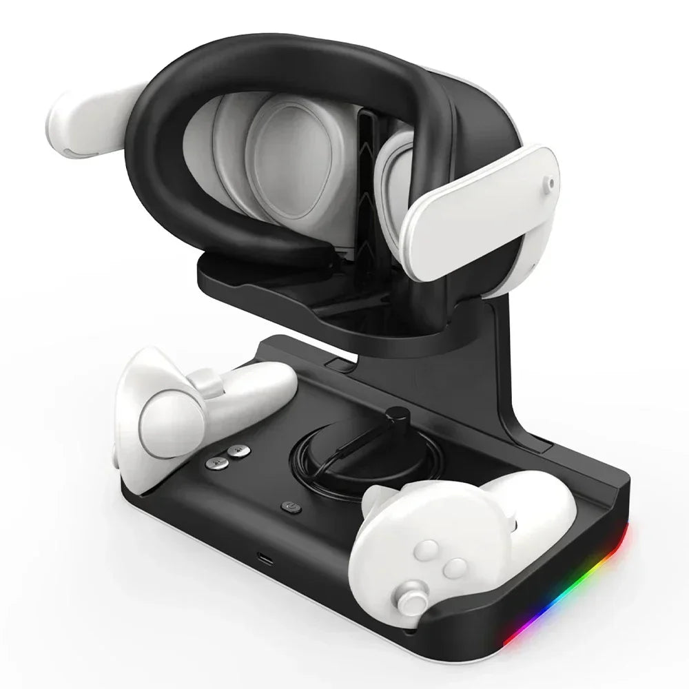 RGB Charging Dock for Meta Quest 3, Oculus VR Accessories Charger Station Controller Battery Pack, Fit Elite Head Strap