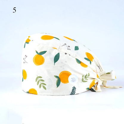 Floral Soft Hat Printing Nurse Sweat-absorbent Head Wrap Towel Surgical Anti-Dirty Pure Cotton Cap With Button Scrub Cap