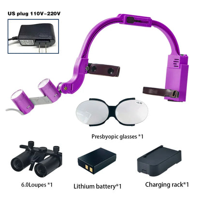 Dental 2.5X 3.5X 5X 6X Optional Loupe Magnification Binocular Surgical Magnifier with Headlight LED Light Dentist Medical Loupes
