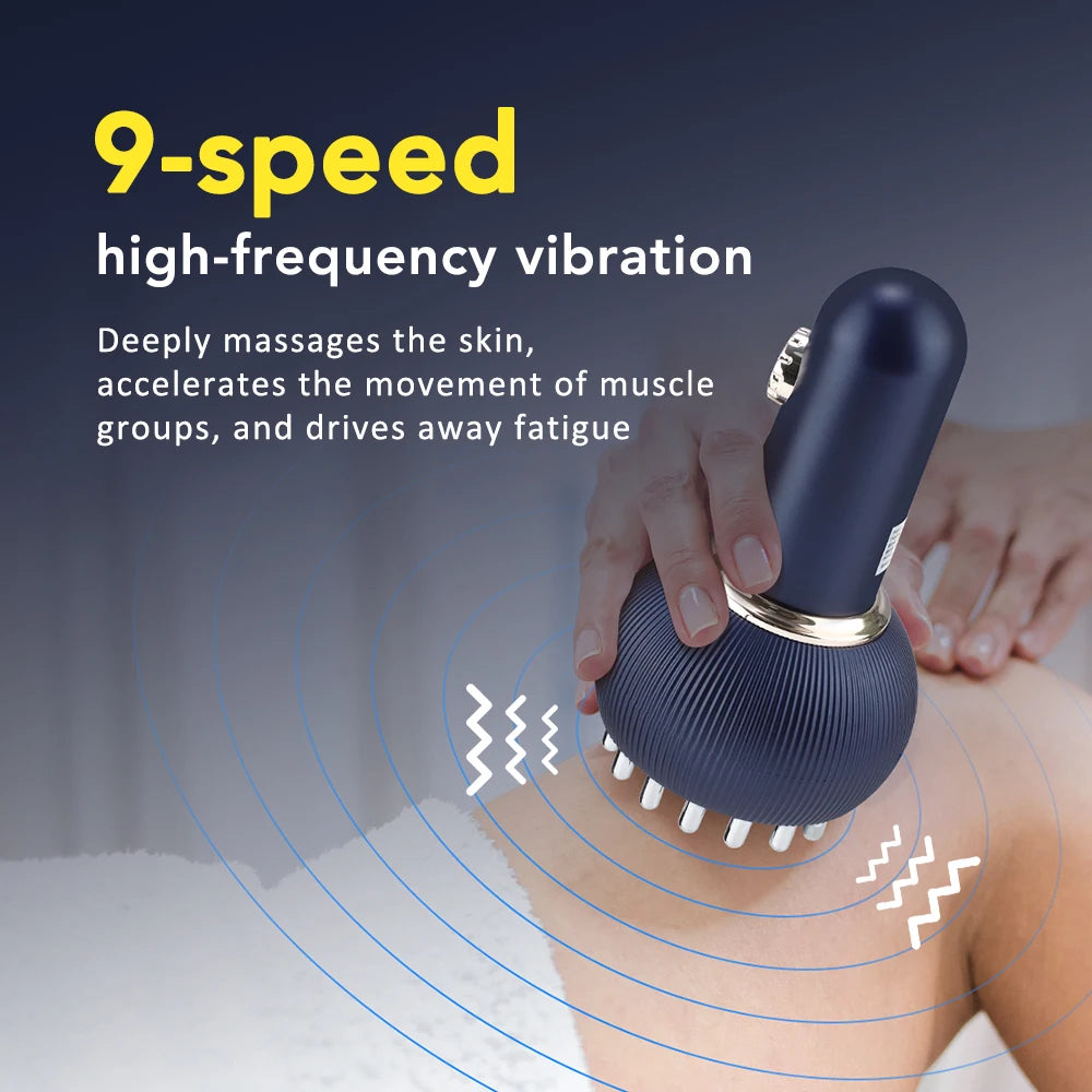 Electric Meridian Brush Body Massager 9 Gears Vibrate Gua Sha Microcurrent Hot Compress Scraping Lymphatic Drainage Machine