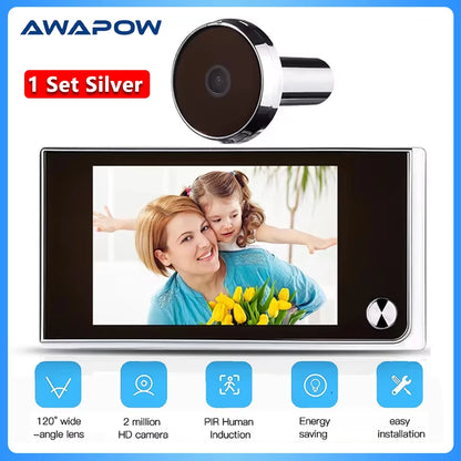 Awapow 3.5 Inch Video Peephole Doorbell Camera 120° Door Viewer Cat Eye Smart Home Outdoor Motion Detection for Home Security