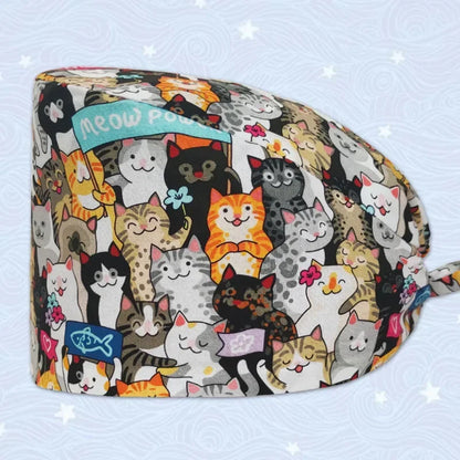 Cute Cat Pattern Printing Unisex Surgical Cap Surgeon  Veterinary Pet Beauty Salon Hospital Clinic Clinical Nurse
