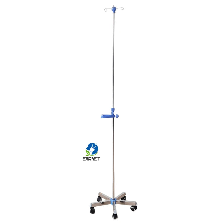 EUR PET Top Quality Medical Stand Rack Height Adjustable Stainless Iv  Pole With Solid Metal Base