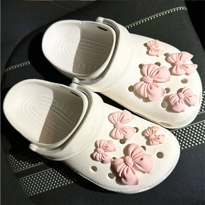 Cartoon Bow Tie Hole Shoe Charms Decorations Cute Rubber Purple Tie Shoe Flower Shoes Buckle DIY 3D Hole Shoe Accessories