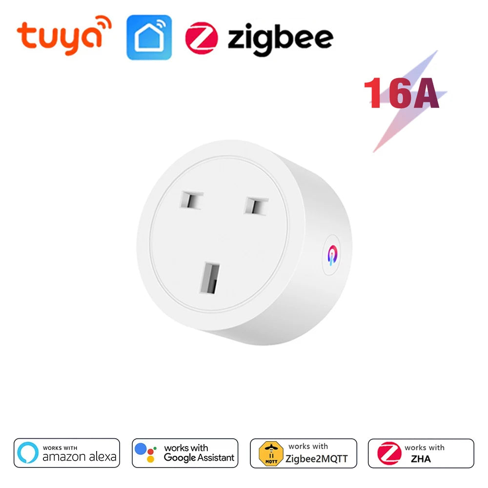Tuya Zigbee Smart Socket 16A UK Plug with Power Monitor Smart Outlet Works with Zigbee Hub gateway Supports Google Home Alexa