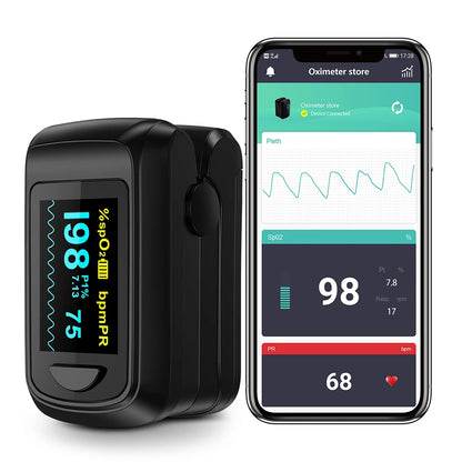 HealthTree Finger Pulse Oximeter Blood Oxygen Saturation SpO2 PI Oximetro De Dedo Pulsioximetro Oxymeter Bluetooth APP Control