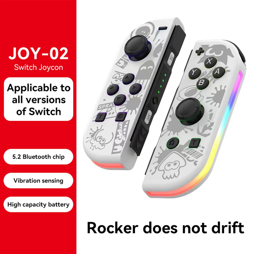 JOY 02 Wireless Gamepad RGB LED 5.2 BT Switch L/R Joypad for Nintendo Switch/Lite/Oled Cons Joystick with Dual Vibration For PC
