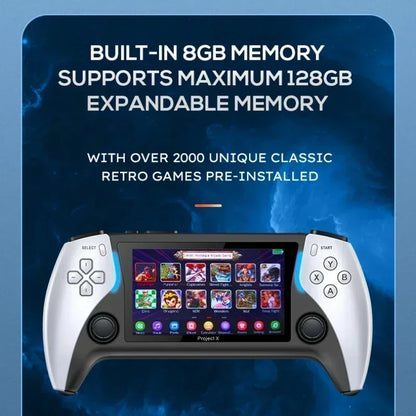 40000+Game in Your Pocket New Project X Portable Pocket Video Game Console 128G 4.3” IPS Screen Dual Speaker Stereo Support PS1