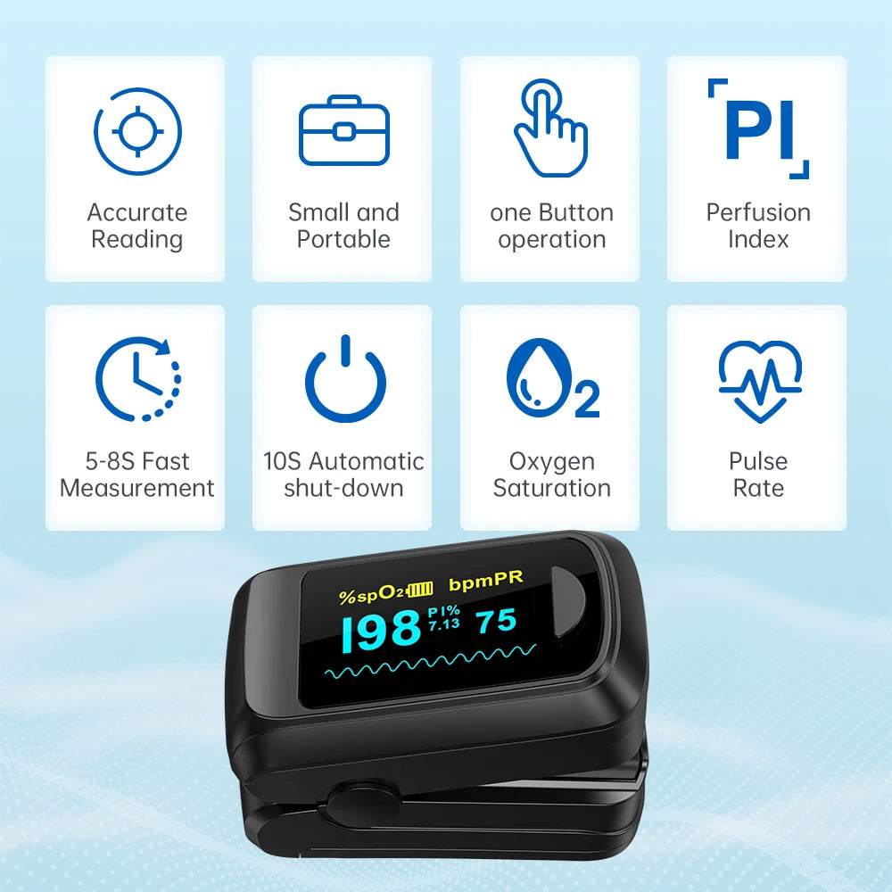 HealthTree Finger Pulse Oximeter OLED Display Blood Oxygen Saturation Oximetry SpO2 Heart Rate Detector Oximetro Health Care