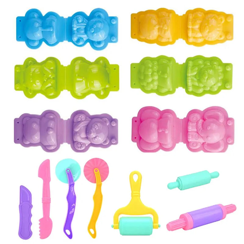 Cartoon 3D Animal Play Dough Molds DIY Creation Tools For Kids Toddlers Various Animal Molds Rolling Pins Clay Dough Accessories