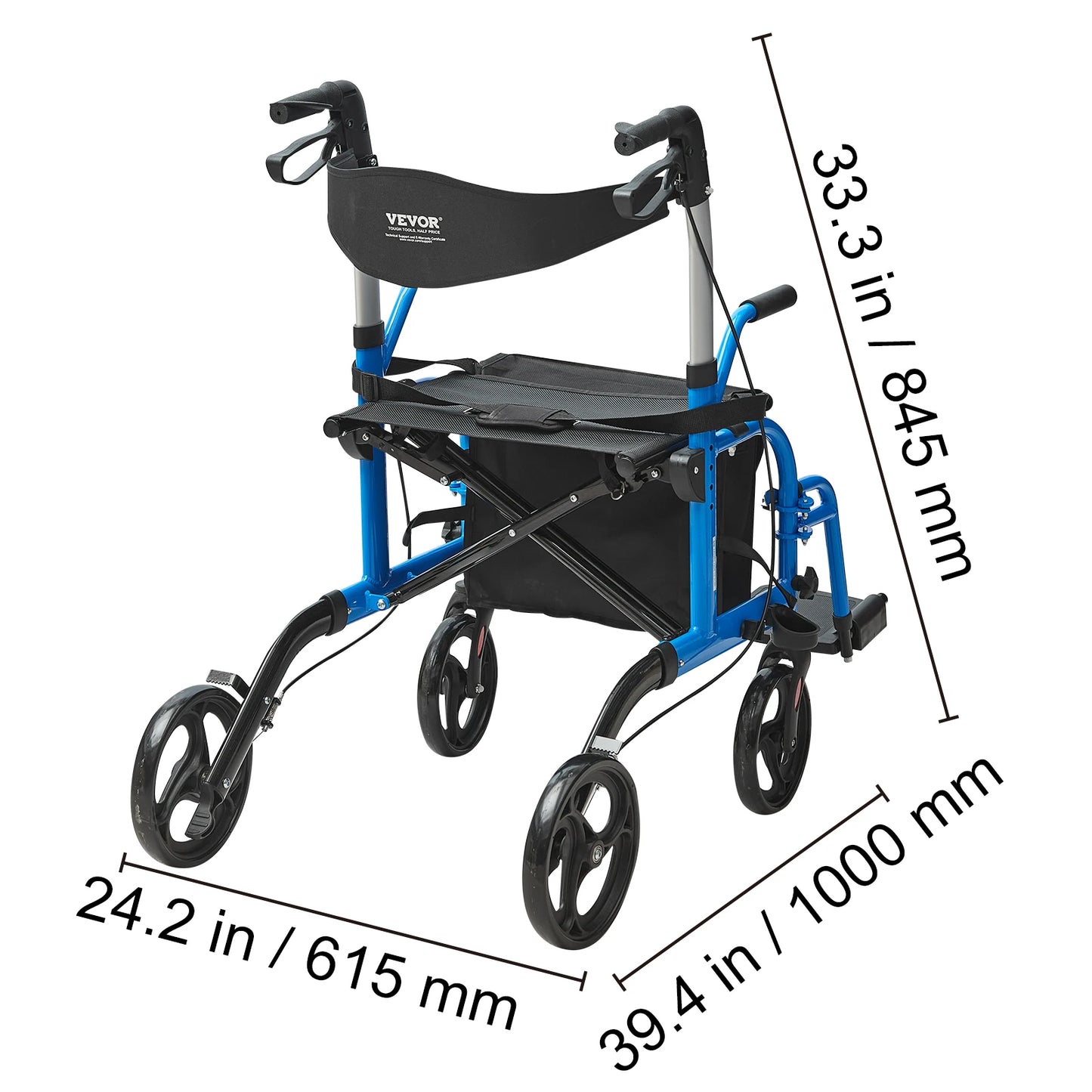 VEVOR 2 in 1 Rollator Walker & Transport Chair for Seniors Folding Rolling Walker Wheelchair Combo & Aluminum Mobility Walker