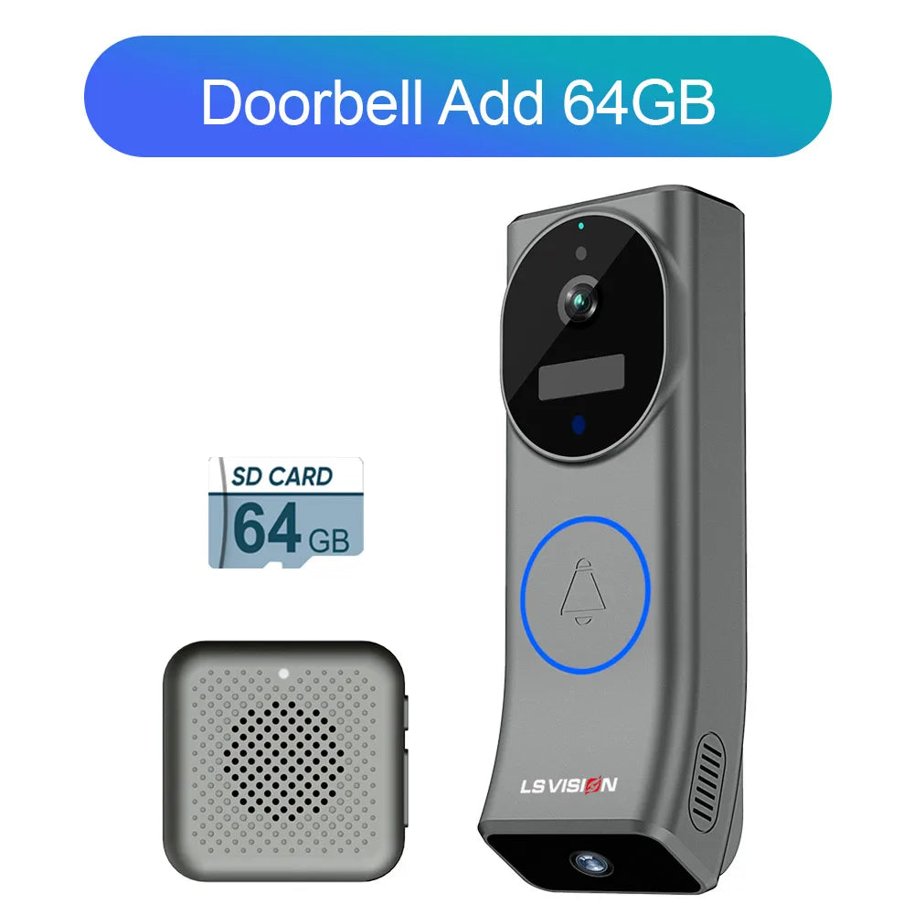 LS VISION 4MP WiFi Dual Screen Video Doorbell Wireless Dual Lens Motion Detection 2-Way Audio Battery Doorbell Camera with Chime