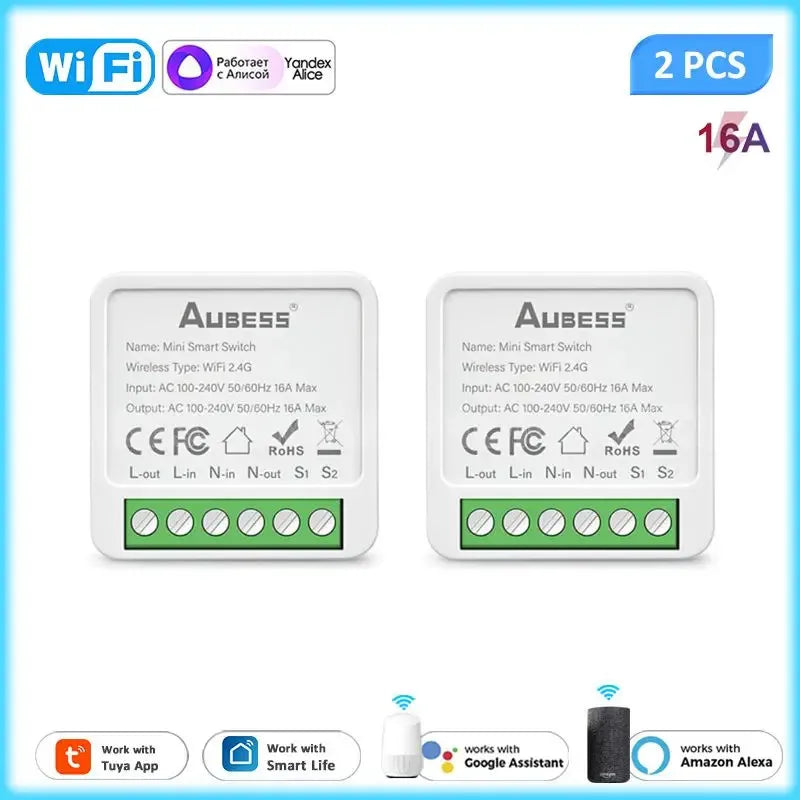 Tuya 16A MINI Wifi Smart Switch Support 2-way Control Timer Wireless Switches Smart Home Automation With Alexa Google Home Alice