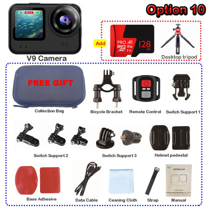 4K60FPS 20MP Action Camera 5M Body Waterproof EIS DVR 170D Sports Video Recording Dual Display 2" Touch Screen 1080P Webcam