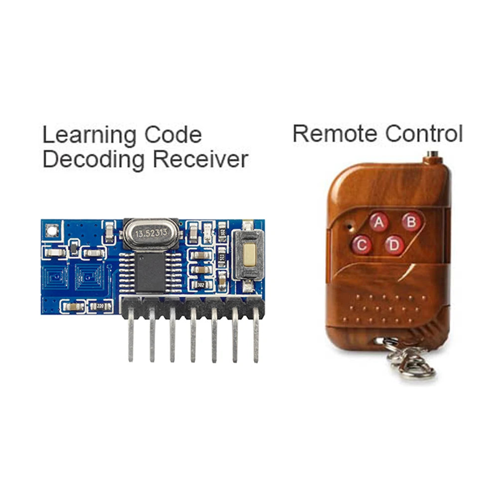 RF 433mhz Transmitter 4 Button Remote Control + Receiver Module Fixed EV1527 Decoding 4CH Output With Learning DIY Kit difoda