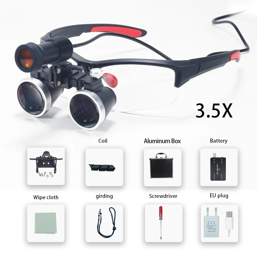 Dental Loupes 2.5/3.5x Black  Magnifier Lab Medical  Magnification Binocular Magnifier Headlight Headlamp 5W Seperately