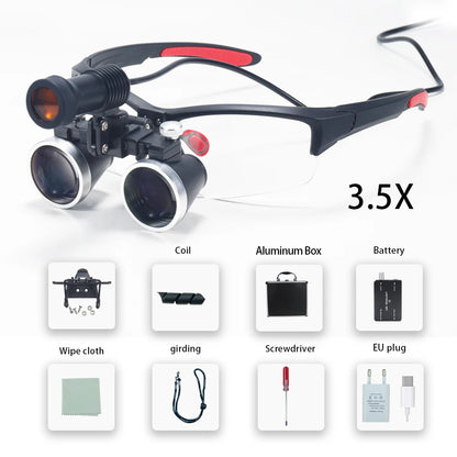 Dental Loupes 2.5/3.5x Black  Magnifier Lab Medical  Magnification Binocular Magnifier Headlight Headlamp 5W Seperately