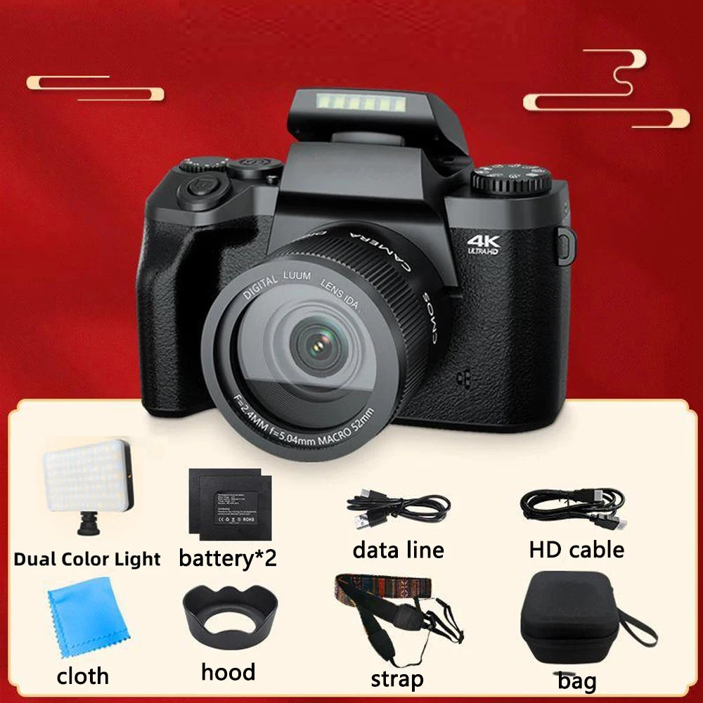 64MP Digital Photo Camera SLR DSLR For Photography Auto Focus 4K 60FPS Vlog Camcorder 4" Touch Screen Youtube Livestream Webcam