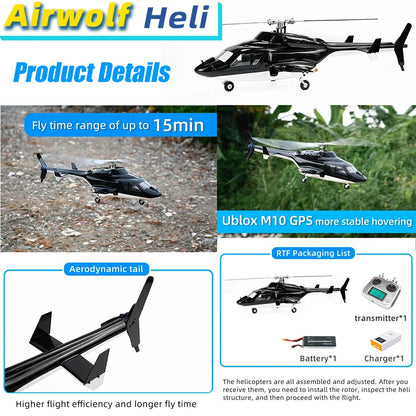 Flywing Airwolf 450 Size Helicopter GPS RTF Airwolf V2 Scale RC helicopter 6CH with H1 Flight Controller Auto-aerobatic Flight