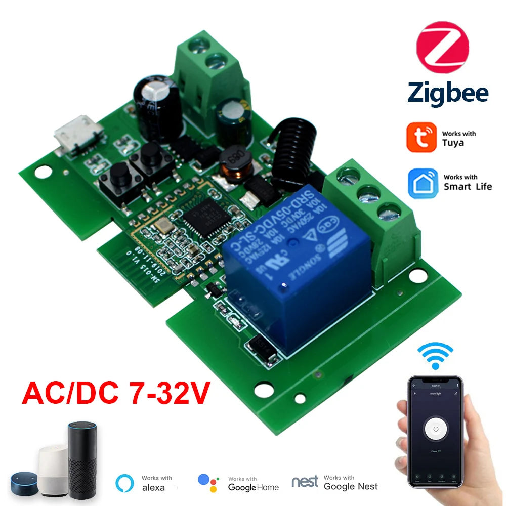 Zigbee Smart Relay Module Switch 1CH 12V 24V 220V 110V RF433 Wireless APP Remote Controller Work With Tuya/Smart-Life APP Alexa