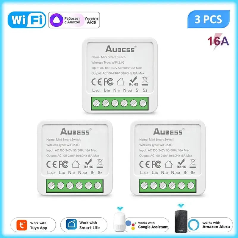 Tuya 16A MINI Wifi Smart Switch Support 2-way Control Timer Wireless Switches Smart Home Automation With Alexa Google Home Alice