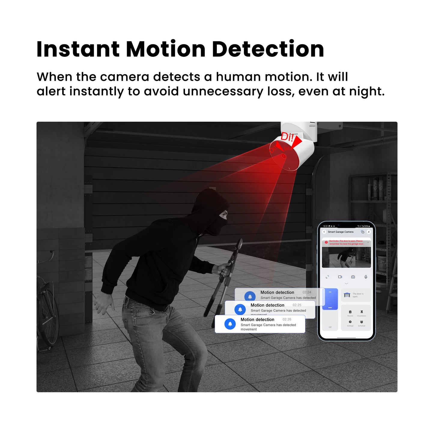 GIRIER WiFi Garage Door Opener with Security Camera 1080P Smart Garage Camera Supports 2-way Talk Night Vision Motion Detection