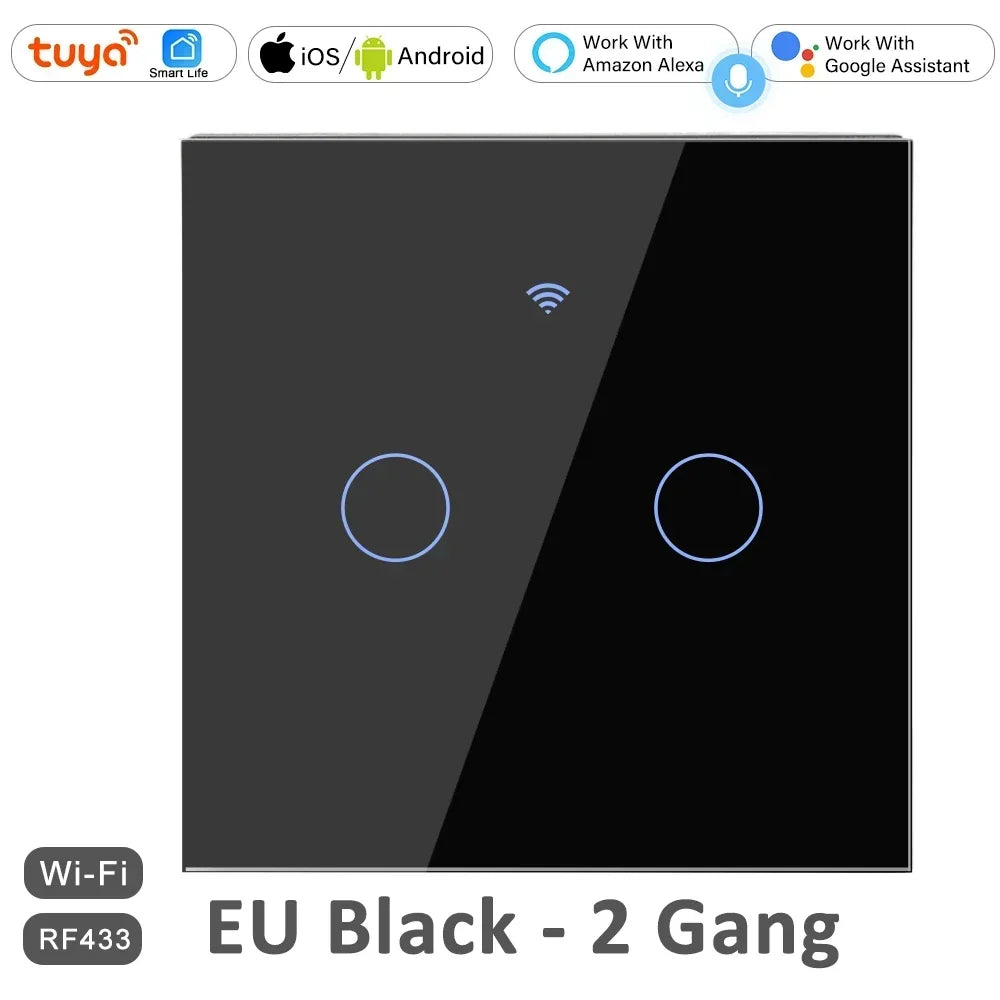 1 2 3 4 Gang 2 3 Way WiFi RF 433mhz Smart Wireless Touch Wall Light with Switch Button 220V with no Neutral EU Tuya Alexa Google