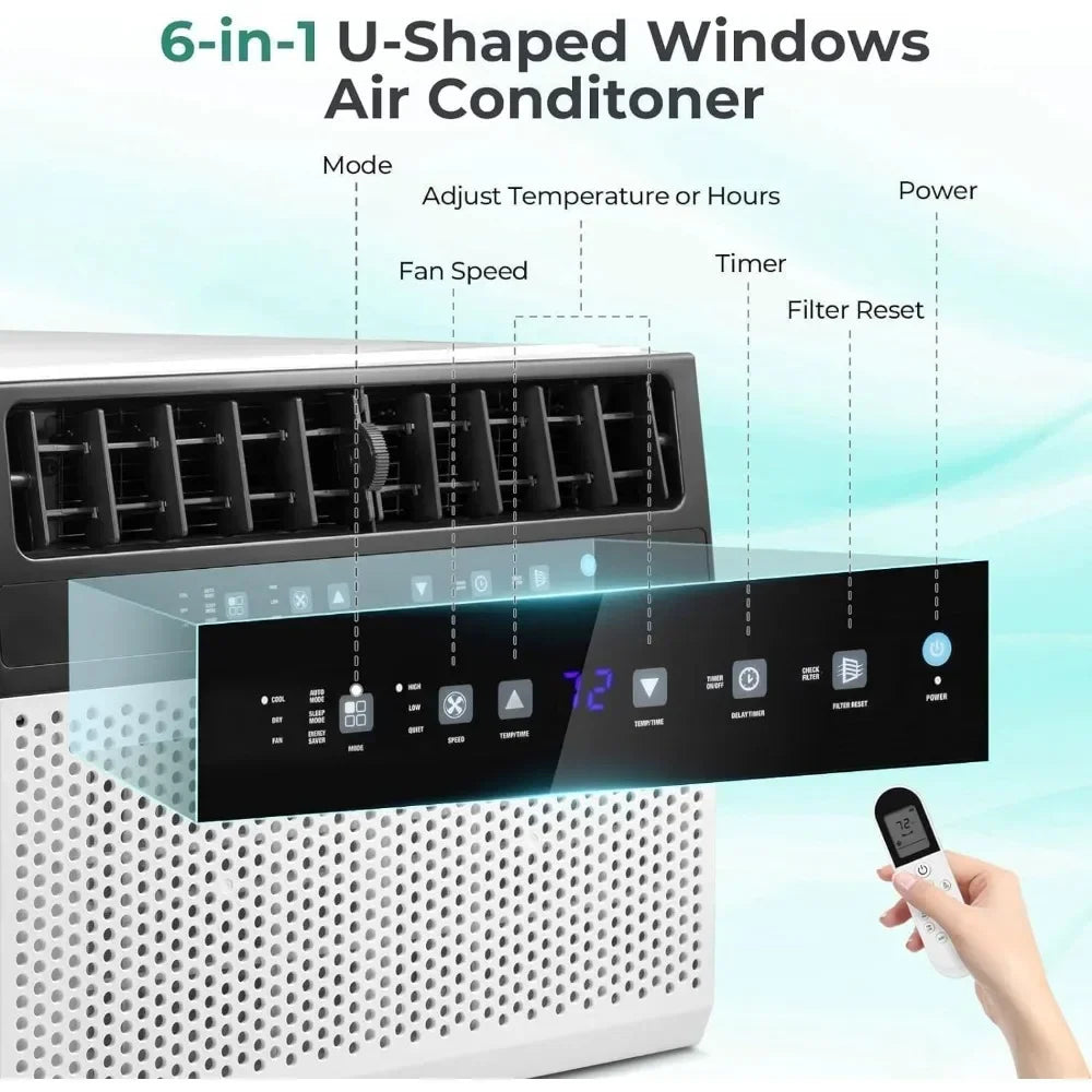 10000BTU ultra quiet U-shaped window air conditioner, full window landscape, remote control, cooling to 450 square feet