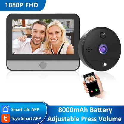 8000mAh Battery Powered 1080P Tuya Smart Life Home 4.3' Digital WiFi Door Viewer Peephole Doorbell Eye Camera Alexa Announcement