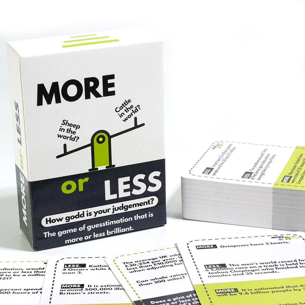 More or Less Card Game The Quiz Game Based On Fun Trivia Board Game How Good Is Your Judgement First Edition 1pc Educational Gam