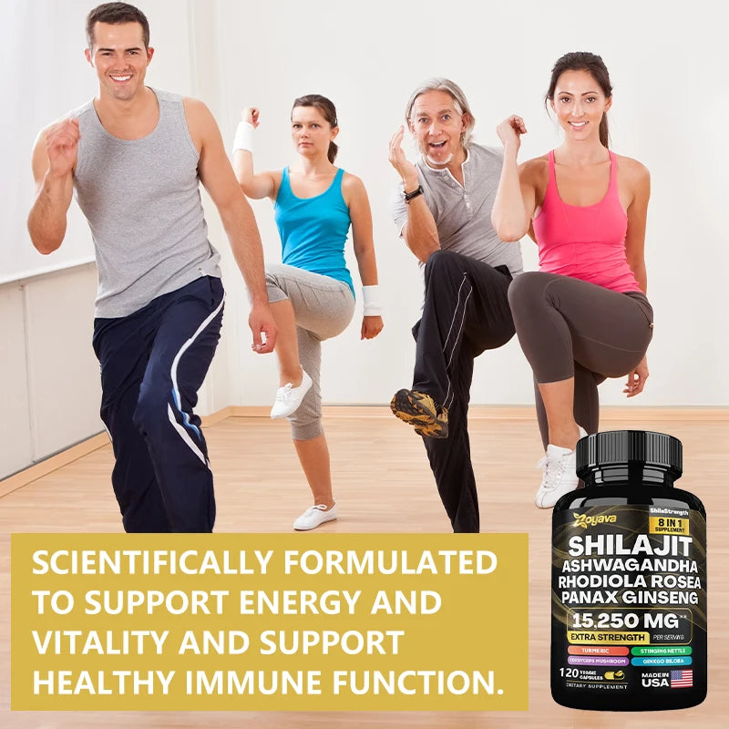 Shilajit Pure Himalaya 8-in-1 Supplement Supports Energy, Endurance, Muscle Building, and Stress Relief