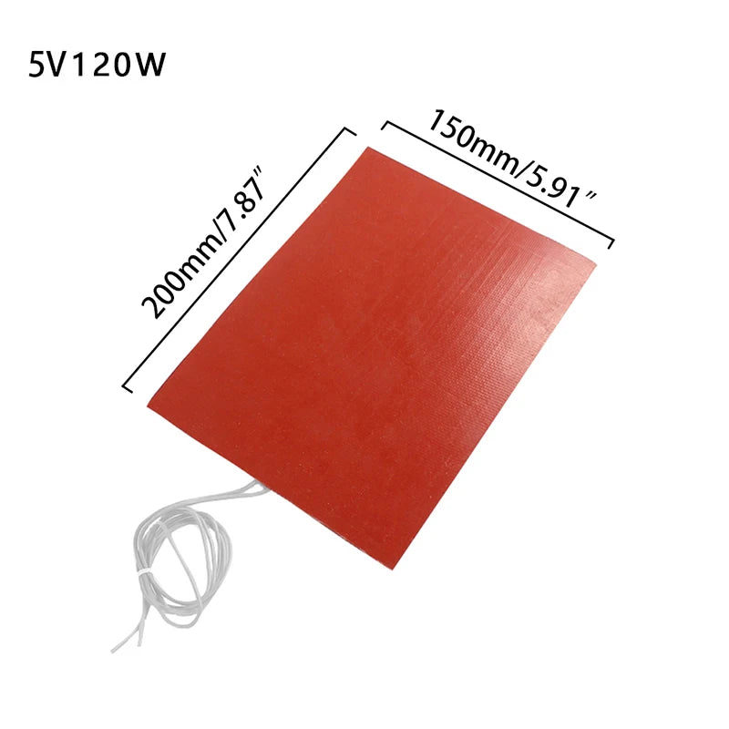 5V/12V/24V/220V 0.4W Silicone Heating Pad Rubber Heat Mat Waterproof Heated Bed Plate Flexible 3D Printer Pad Household Tool