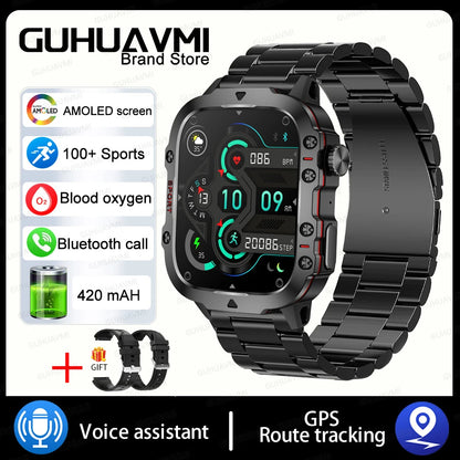 2024 New Rugged Military GPS Smart Watch Men AMOLED HD Screen Heart Rate Bluetooth Call Waterproof Outdoor SmartWatch For Xiaomi
