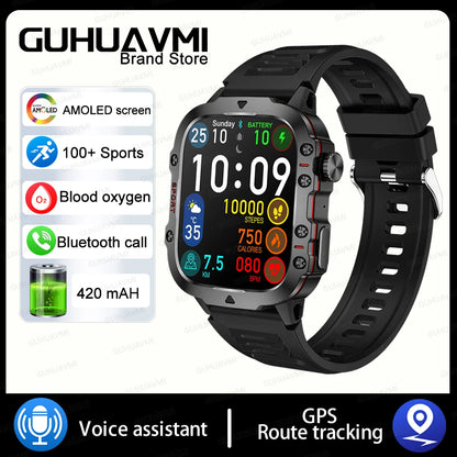 2024 New Rugged Military GPS Smart Watch Men AMOLED HD Screen Heart Rate Bluetooth Call Waterproof Outdoor SmartWatch For Xiaomi