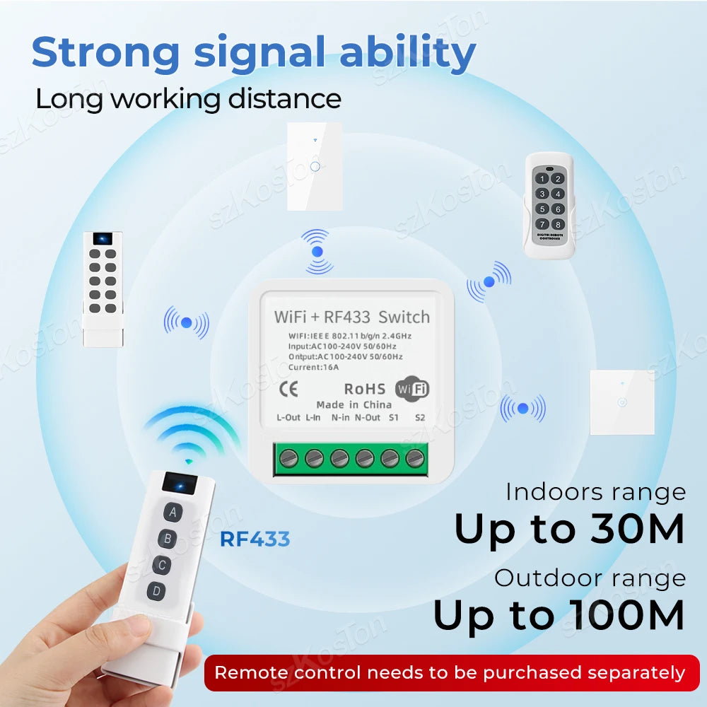 RF433 WiFi Smart Switch Tuya 16A Home Mini Relay Receiver DIY Light Switch Automation Controller Voice Works with Alexa Google