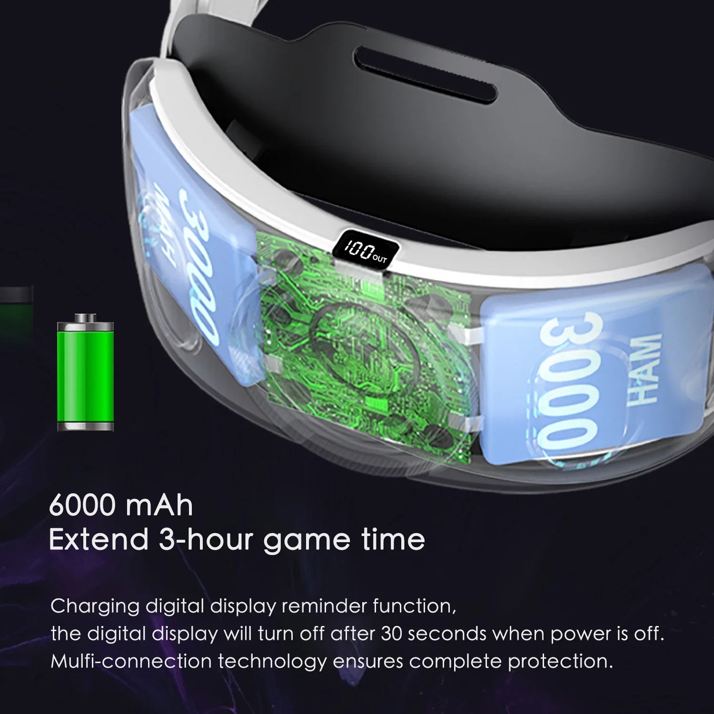 Head Strap Battery 6000mAh For Meta Quest 3/3S VR Headset Elite Strap Replacement Adjustable Enhanced Support Improve Comfort