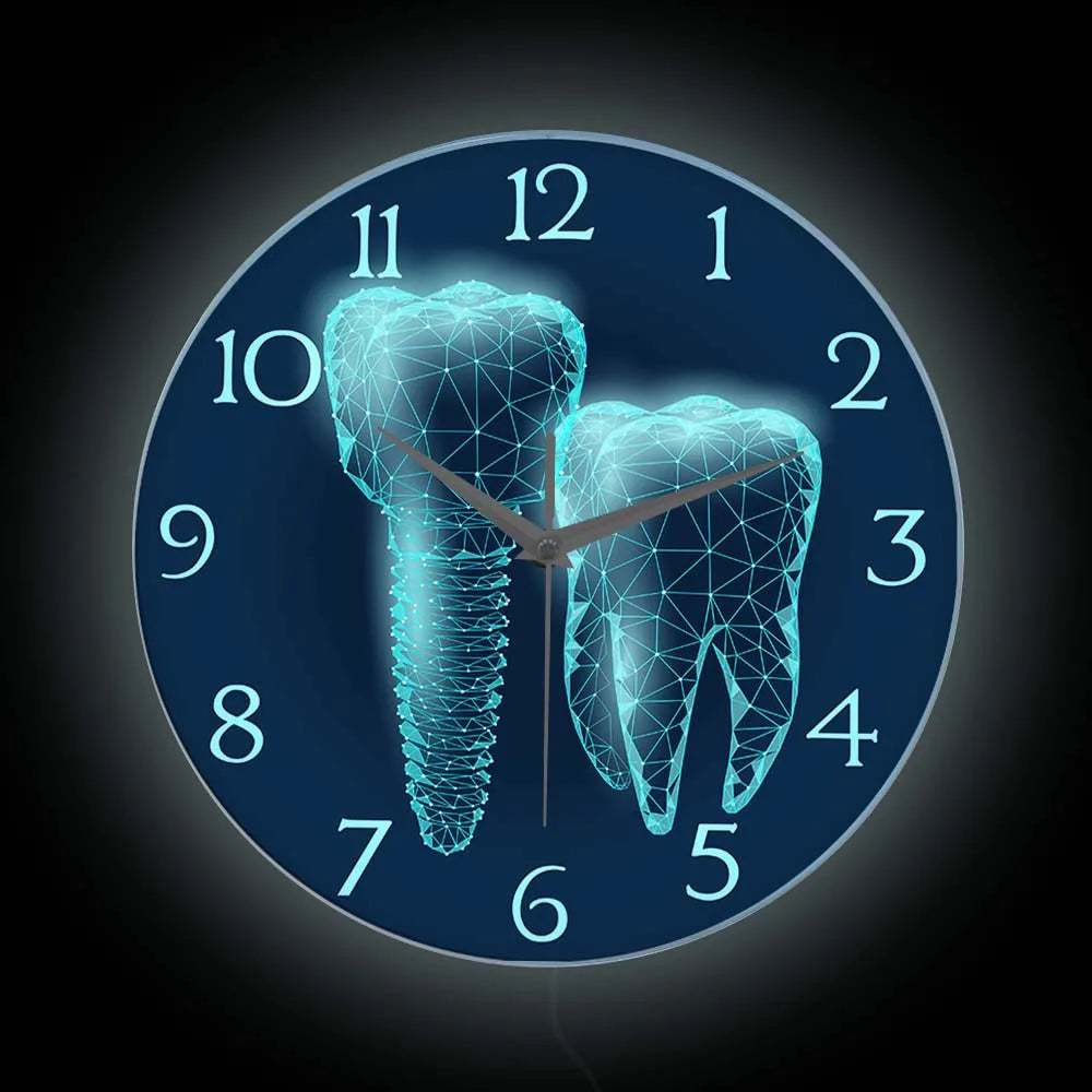Molar Tooth Dental Implant LED Neon Sign Wall Clock For Dentist Office Dentistry Medical Healthy Lighting Clock Hygienist Gift