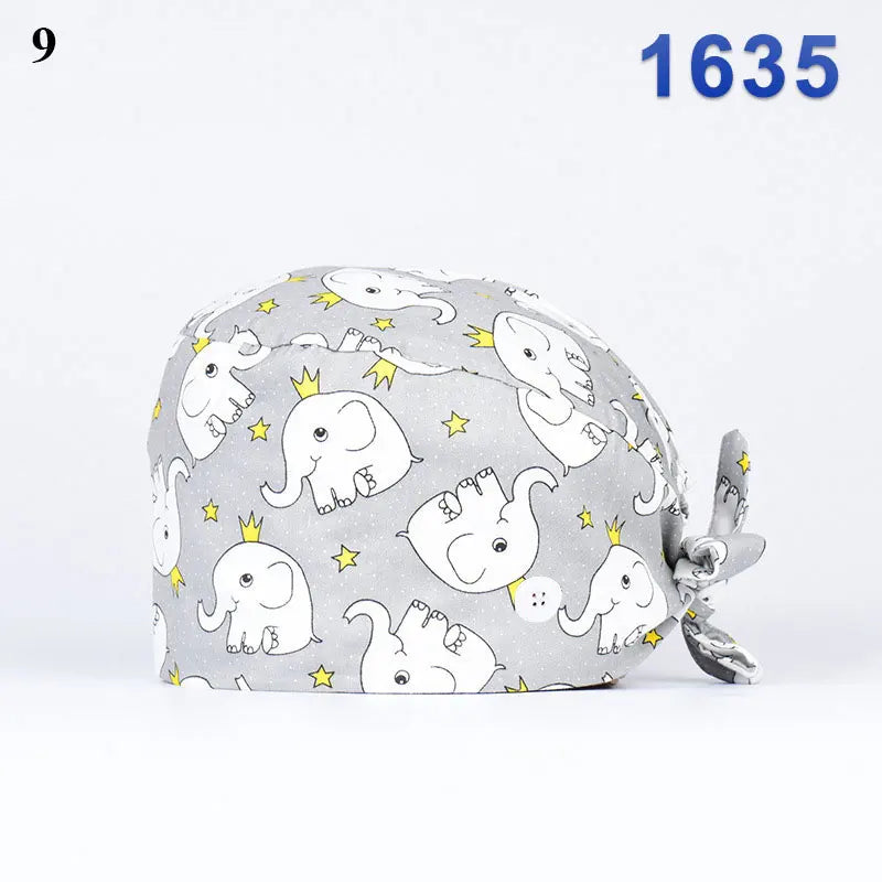 Floral Soft Hat Printing Nurse Sweat-absorbent Head Wrap Towel Surgical Anti-Dirty Pure Cotton Cap With Button Scrub Cap