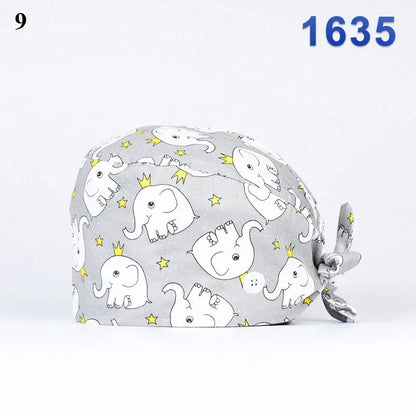 Floral Soft Hat Printing Nurse Sweat-absorbent Head Wrap Towel Surgical Anti-Dirty Pure Cotton Cap With Button Scrub Cap